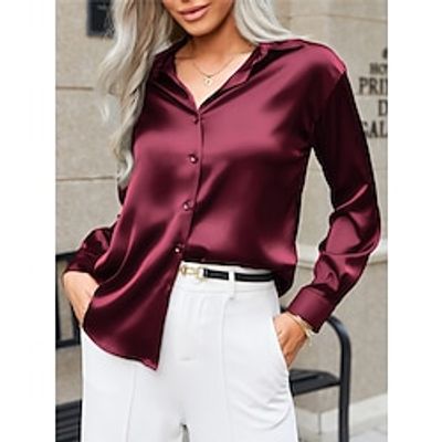 Shirt Women's Wine Plain Button Street Daily Streetwear Modern Shirt Collar Regular Fit S Lightinthebox