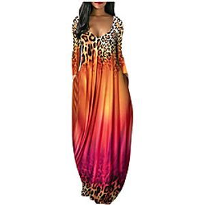 Women's Shift Dress Maxi long Dress Blue Purple Yellow Green Red Light Green Dark Blue Long Sleeve Color Gradient Leopard Pocket Print Fall V Neck Casual 2021 S M L XL XXL 3XL 4XL 5XL  Cotton Lightinthebox