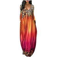 Women's Shift Dress Maxi long Dress Blue Purple Yellow Green Red Light Green Dark Blue Long Sleeve Color Gradient Leopard Pocket Print Fall V Neck Casual 2021 S M L XL XXL 3XL 4XL 5XL  Cotton Lightinthebox - thumbnail