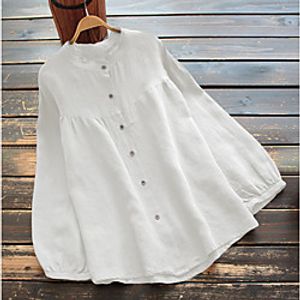 Women's Plus Size Tops Shirt Plain non-printing Lettuce Trim Long Sleeve Crewneck Basic Fall Spring Wine White Big Size L XL XXL 3XL / Cotton miniinthebox