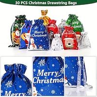 30pcs Christmas Drawstring Bags White Snowflake Remaining New Year Packaging Drawstring Mouth Bags Snacks Large Gift Bags Candy Fruit Gifts Blind Bags Can Be Recycled Decorative Bags Lightinthebox - thumbnail