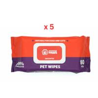 Thunder Paws Unscented Sanitary Pet Wipes Suitable For Cats And Dogs 80pcs Pack Of 5