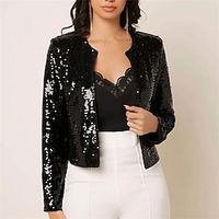Women's Casual Jacket Breathable Party Street Event  Party Bar Sequin Open Front Crewneck Glitters OL Style Chic  Modern Colorful Solid Color Regular Fit Outerwear Long Sleeve Fall Spring Rose Gold Lightinthebox - thumbnail