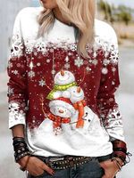 Women's Christmas Snowman Print Casual Long Sleeve Christmas Sweatshirt