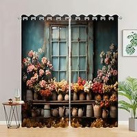 2 Panels Floral Cottage Curtain Drapes Blackout Curtain For Living Room Bedroom Kitchen Window Treatments Thermal Insulated Room Darkening Lightinthebox - thumbnail