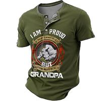 Father's Day Grandpa Word Daily Henley Street Style Men's 3D Print T shirt Tee T shirt Green Short Sleeve Henley Collar Shirt Summer Spring Clothing Apparel S M L XL XXL 3XL Lightinthebox