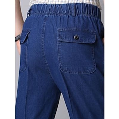 Men's Jeans Trousers Denim Pants Pocket Elastic Waist Plain Comfort Breathable Outdoor Daily Going out Cotton Blend Fashion Casual Blue Dark Blue miniinthebox