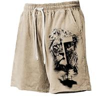 Men's Board Shorts Swim Shorts Swim Trunks Drawstring with Mesh lining Elastic Waist Animal Lion Cross Quick Dry Short Holiday Beach Hawaiian Casual Dark Khaki Light Khaki Micro-elastic Lightinthebox