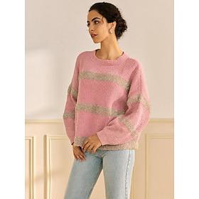 Chenille Set-in Crew Neck Ribbed Knit Sweater