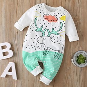 Baby Girls' Basic Print Christmas Long Sleeve Romper White miniinthebox