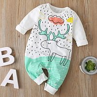Baby Girls' Basic Print Christmas Long Sleeve Romper White miniinthebox - thumbnail
