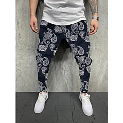 Men's Athleisure Sports Outdoor Sports Casual Sports Pants Sweatpants Pants Plants Leaf Full Length Print Red Yellow Black Light Grey Rainbow miniinthebox
