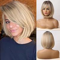 Bob Wigs for Women Short Bob Yaki Wigs with Bangs Short Bob Wigs Blonde Bob Wigs Realistic Look Synthetic wigs Blonde Brown Black Aubrun Dark Brown Lightinthebox