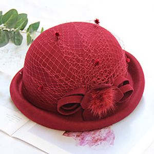 Women's Bucket Hat Party Wedding Special Occasion Flower Flower Wine Camel Hat / Black / Gray / Fall / Winter / Spring miniinthebox
