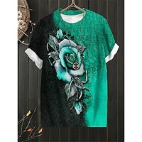 Women's Plus Size Tops T shirt Tee Floral Print Short Sleeve Crewneck Streetwear Daily Sports Cotton Spandex Jersey Spring Summer Green Purple miniinthebox - thumbnail