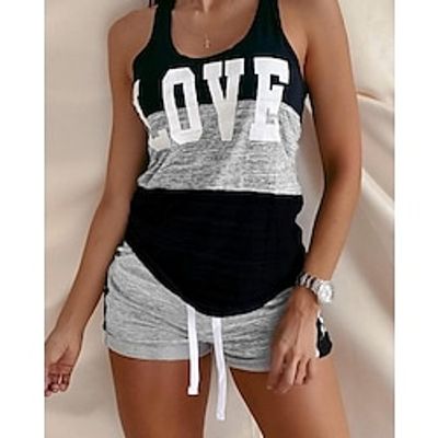 Women's Tank Top Shorts Sets Sweat Shorts Basic Pink Dark Navy Casual Daily Leopard Color Block Print U Neck S M L XL Lightinthebox