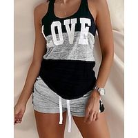 Women's Tank Top Shorts Sets Sweat Shorts Basic Pink Dark Navy Casual Daily Leopard Color Block Print U Neck S M L XL Lightinthebox - thumbnail