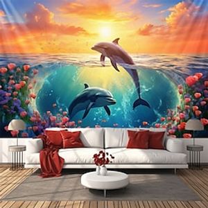 Happy Dophins Animal Hanging Tapestry Wall Art Large Tapestry Mural Decor Photograph Backdrop Blanket Curtain Home Bedroom Living Room Decoration Lightinthebox