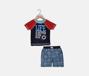 Toddlers Boys Striped 2pcs Swimwear  Navy Blue