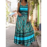 Women's Long Dress Maxi Dress Swing Dress Summer Dress Boho Dress Tribal Fashion Bohemian Vacation Beach Weekend Print Sleeveless Strap Dress Loose Fit Yellow Blue Green Spring Summer S M L XL XXL miniinthebox - thumbnail