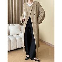 Women's Cardigan Sweater Jumper Ribbed Knit Long Pocket Split Solid Color Crew Neck Stylish Casual Outdoor Daily Fall Winter Khaki Gray S M L Lightinthebox - thumbnail