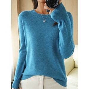 Women's Pullover Sweater Jumper Crew Neck Ribbed Knit Wool Oversized Fall Winter Regular Outdoor Daily Holiday Fashion Casual Soft Long Sleeve Solid Color Lake blue Red bean paste Haze blue S M L miniinthebox