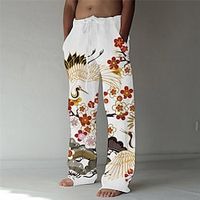 Men's Designer Classic Style Straight Trousers 3D Print Drawstring Pocket Pants Casual Daily Graphic Prints Flower  Floral Comfort Breathable Mid Waist White S M L XL XXL  Spring  Summer  Animal Lightinthebox - thumbnail