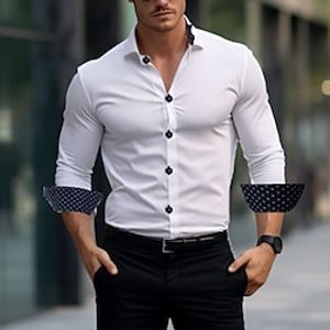 Men's Shirt Button Up Shirt Casual Shirt Summer Shirt Black White Pink Wine Red Long Sleeve Geometric Color Block Lapel Daily Vacation Patchwork Clothing Apparel Fashion Casual Comfortable Lightinthebox