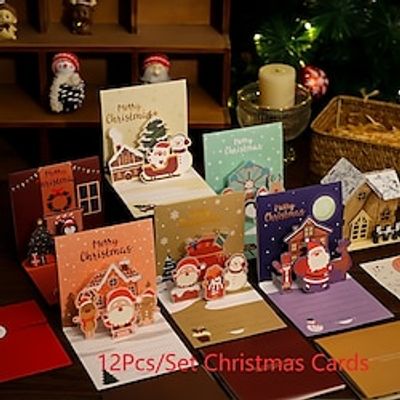 12Pcs Xmas Holiday Greeting Cards 3D Pop Up Christmas Gifts Cards with Envelopes Handmade Gifts for Holiday Gift Giving Lightinthebox