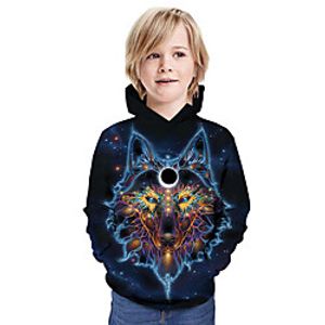 Kids Boys' Hoodie  Sweatshirt Long Sleeve Wolf 3D Print Animal Print Black Children Tops Summer Active Daily Wear Regular Fit 3-13 Years miniinthebox