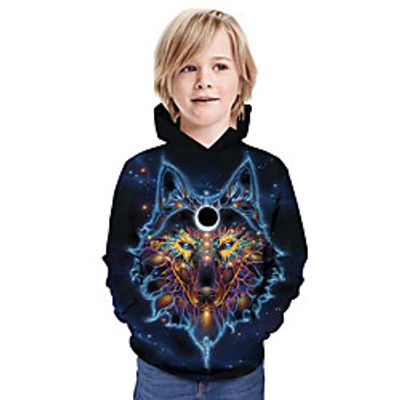 Kids Boys' Hoodie  Sweatshirt Long Sleeve Wolf 3D Print Animal Print Black Children Tops Summer Active Daily Wear Regular Fit 3-13 Years miniinthebox
