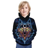 Kids Boys' Hoodie  Sweatshirt Long Sleeve Wolf 3D Print Animal Print Black Children Tops Summer Active Daily Wear Regular Fit 3-13 Years miniinthebox - thumbnail