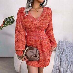 Women's Sheath Dress Green Blue Red Long Sleeve Pure Color Ruched Winter Fall Autumn V Neck Modern Weekend 2022 S M L miniinthebox