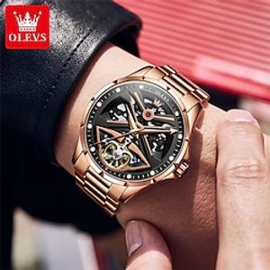 OLEVS Men Mechanical Watch Skeleton Automatic Wristwatches Fashion Waterproof  Stainless Steel Leather Strap Watches For Men Lightinthebox