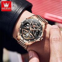 OLEVS Men Mechanical Watch Skeleton Automatic Wristwatches Fashion Waterproof  Stainless Steel Leather Strap Watches For Men Lightinthebox - thumbnail