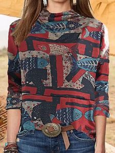 Heap Collar Print Long Sleeve T-shirt