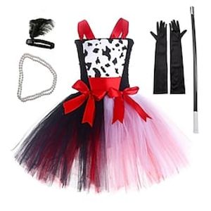 Cruella Dalmatians Dress Flower Girl Dress Tulle Dresses Girls' Movie Cosplay Cosplay Pink Dress Gloves Necklace Children's Day Masquerade Organza miniinthebox