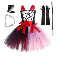 Cruella Dalmatians Dress Flower Girl Dress Tulle Dresses Girls' Movie Cosplay Cosplay Pink Dress Gloves Necklace Children's Day Masquerade Organza miniinthebox - thumbnail