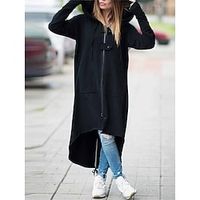 Women's Trench Coat Fall Casual Hoodied Jacket Zipper Windproof Long Coat with Poackets Street Daily Wear Winter Warm Regular Fit Stylish Long Sleeve Plain Black Dark Gray Lightinthebox - thumbnail