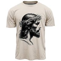 Graphic Jesus Daily Designer Retro Vintage Men's 3D Print T shirt Tee Sports Outdoor Holiday Going out Easter T shirt Pink Sky Blue Khaki Short Sleeve Crew Neck Shirt Spring Summer Clothing Apparel Lightinthebox