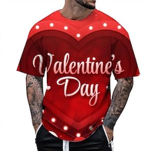 Heart Graphic Valentine's Day Fashion Daily Casual Men's 3D Print T shirt Tee Holiday Going out Festival Valentine's Day T shirt Light Pink Light Blue Pink Short Sleeve Crew Neck Shirt Summer Lightinthebox