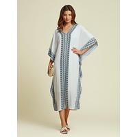 Satin Geometric Kaftan V Neck Half Sleeve Midi Dress - thumbnail