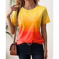 Women's T shirt Tee Ombre Color Gradient Daily Holiday Blue Short Sleeve Stylish Crew Neck Summer Lightinthebox