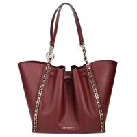 Michael Kors Mina Large Dark Cherry Leather Belted Chain Inlay Tote Bag - 79552