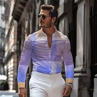 Plaid / Check Men's Business Casual 3D Printed Shirt Street Wear to work Daily Wear Spring Summer Turndown Long Sleeve Purple S M L 4-Way Stretch Fabric Shirt Lightinthebox