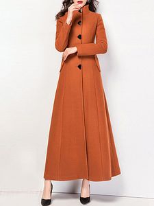 Stand-Up Collar Mid-Length Woolen Coat