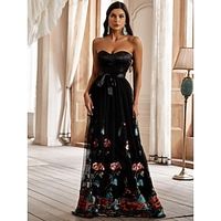 A-Line Evening Gown Elegant Dress Formal Floor Length Sleeveless Strapless Satin with Embroidery 2023 Lightinthebox - thumbnail