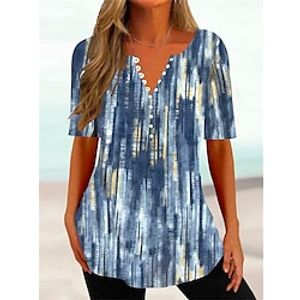 Women's T shirt Tee Blouse Army Green Red Blue Tie Dye Button Print Short Sleeve Casual Basic Round Neck Regular S miniinthebox
