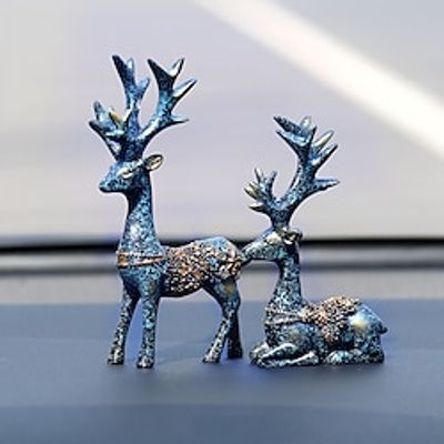 2pcs Deer Ornament Figurines,Creative Deer Decor Decoration, Car Interior Reindeer Accessory Couple Plush Ornaments, Desktop Center Statue ,Shape Sculpture Statues Craft, Xmas Gift miniinthebox