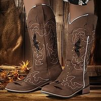 Men's Women Boots Cowboy Boots Retro Walking Vintage Casual Daily PU Warm Slip Resistant Wear Resistance Mid-Calf Boots Loafer Black Brown Fall Winter Lightinthebox - thumbnail